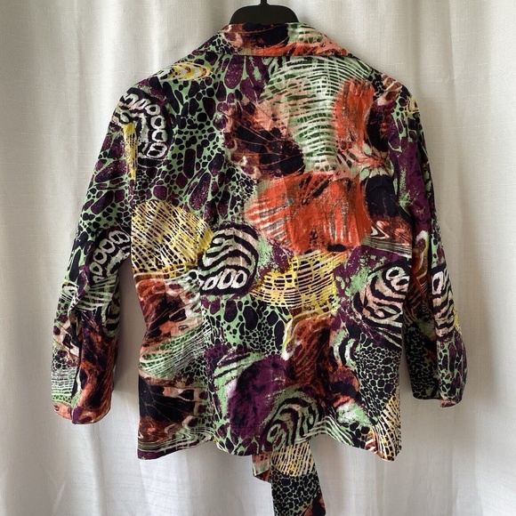 Mishca Wrap blouse Womens Petite L Colorful Abstract Tie Front Top Peplum - Picture 7 of 11
